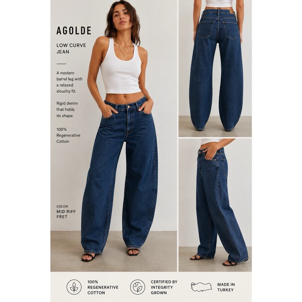 Agolde Low Curve Jeans Womens Size 29 Blue Pendulum Barrel Leg Slouchy Denim